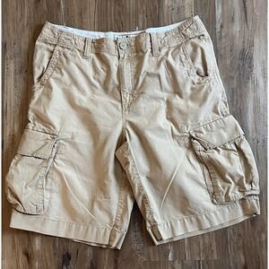 Y2K Urban Pipeline Shorts Men's Beige Cargo Utility Grunge Skater Shorts Size 34